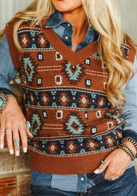 Women's Brown Southwestern Knit Vest