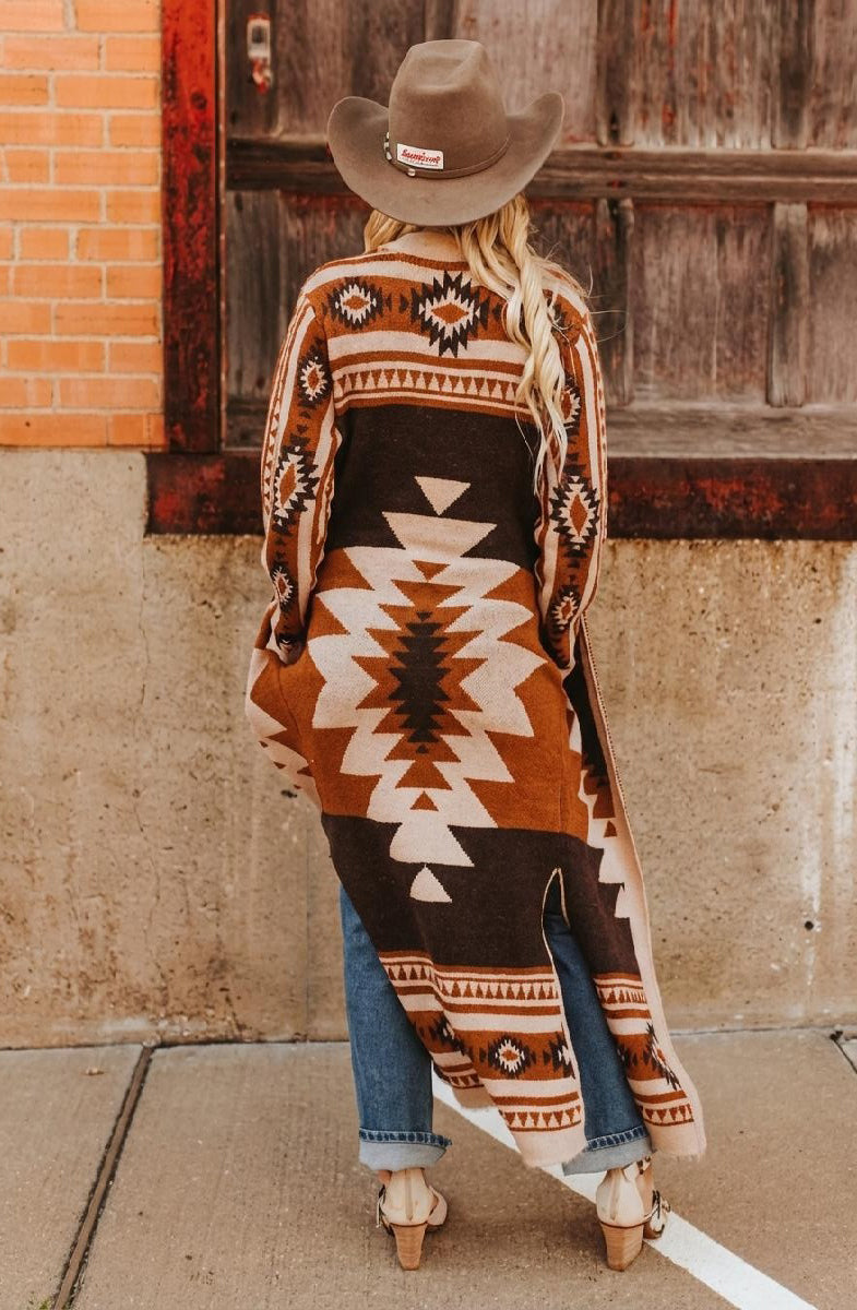 Women's Aztec Knit Cardigan Duster