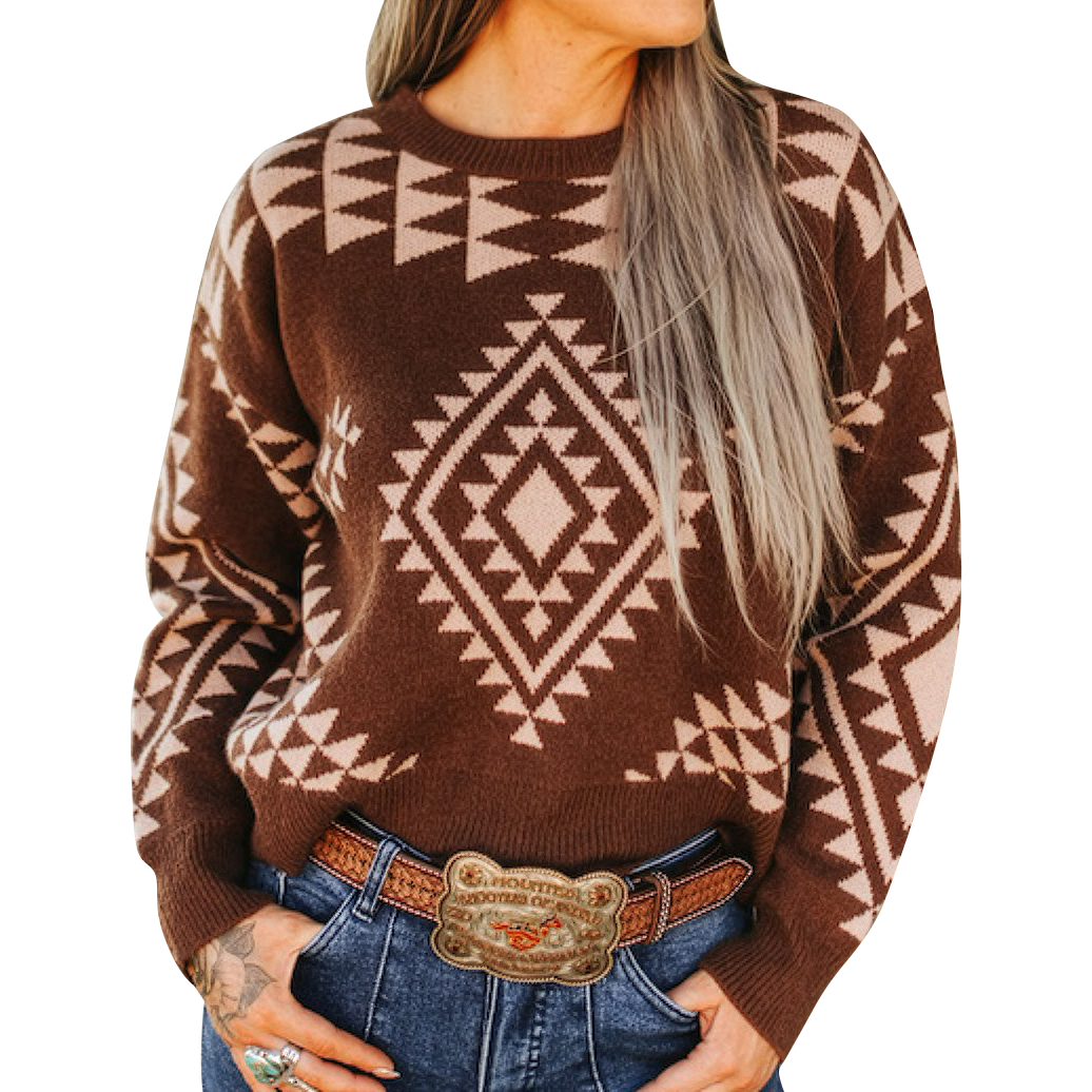 Women's Aztec Knitted Long Sleeve Sweater