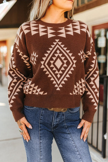 Women's Aztec Knitted Long Sleeve Sweater