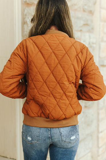 Women's Camel Quilted Bomber Jacket