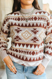 Women's Aztec Printed Knit Mock Neck Sweater
