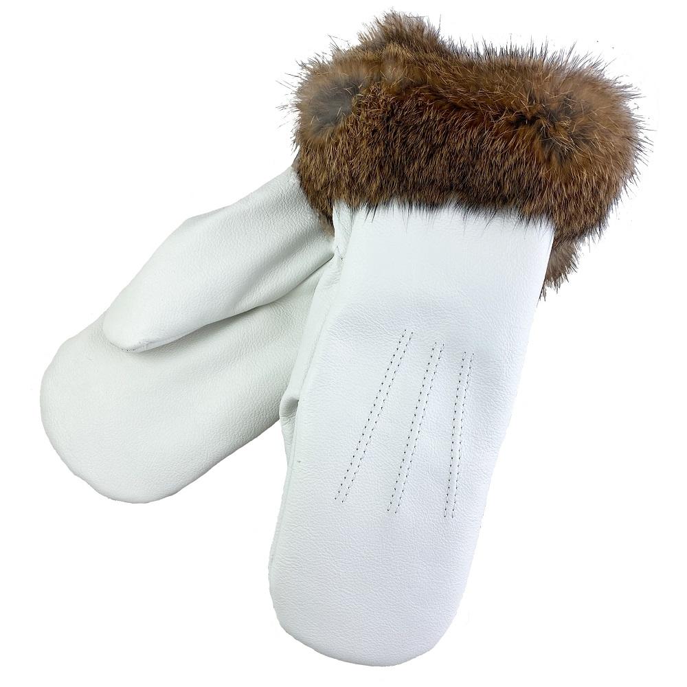 Women's White Leather Mittens (Final Clearance)