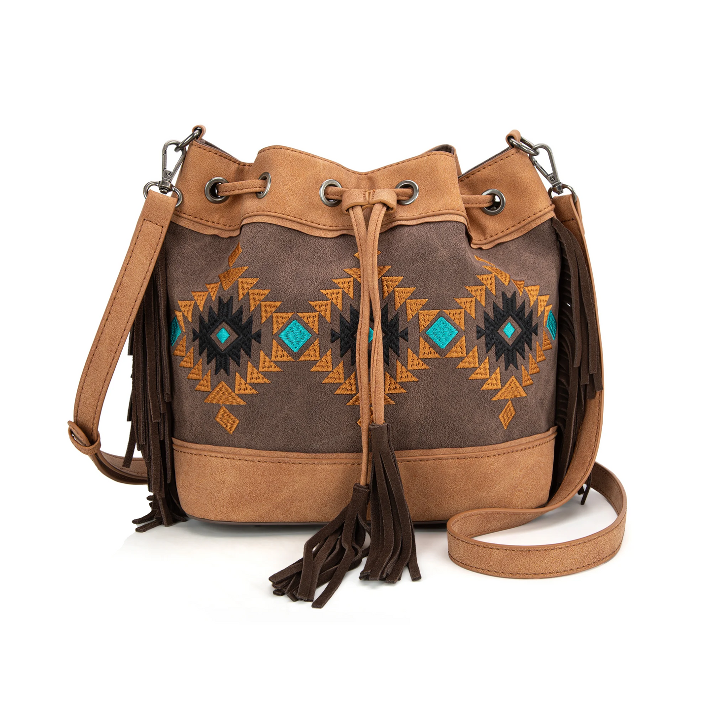 Embroidered Collection Drawstring Shoulder Bag Crossbody Purse