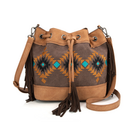 Embroidered Collection Drawstring Shoulder Bag Crossbody Purse