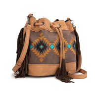 Embroidered Collection Drawstring Shoulder Bag Crossbody Purse