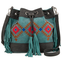 Embroidered Collection Drawstring Shoulder Bag Crossbody Purse