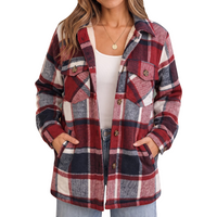 Women's Collar Plaid Sherpa Lined Button Front Shacket