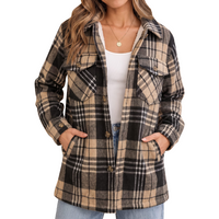 Women's Collar Plaid Sherpa Lined Button Front Shacket