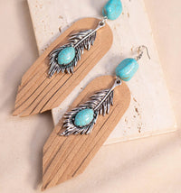 Turquoise Stone Suede Tassels Statement Earrings