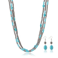 Turquoise Beaded Layered Necklace & Earrings Set