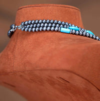 Turquoise Beaded Layered Necklace & Earrings Set