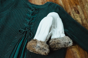 Women's White Leather Mittens (Final Clearance)