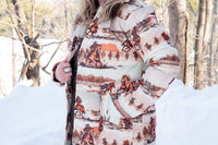 Women's Horse Printed Long Quilted Coat