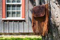 Genuine Leather Tooled Fringe Crossbody Purse