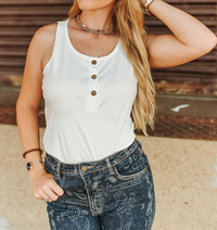 Women's Basic Ribbed Button Up Tank Top