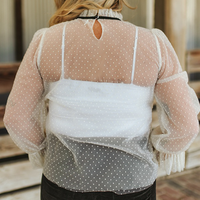 Women's Dotted Sheer Mesh Puff Sleeve Top