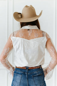 Women's Western Yoke Mesh Sleeve Button Up Shirt