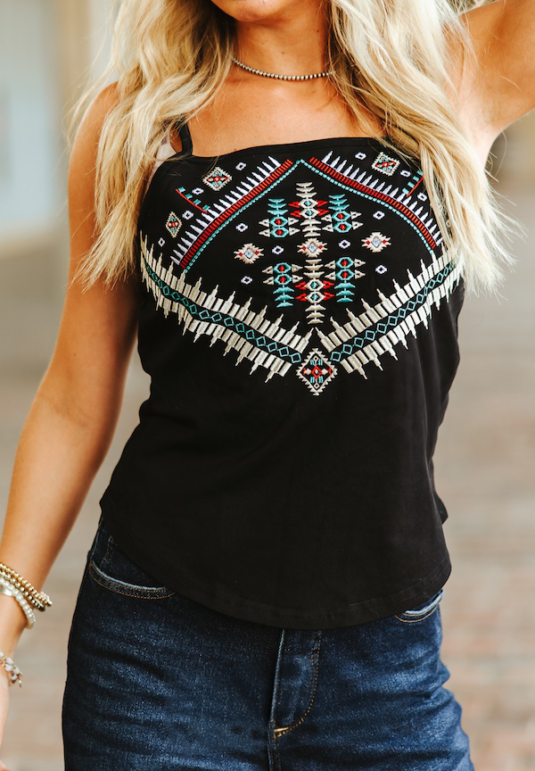 Women's Aztec Embroidered Halter Tank Top