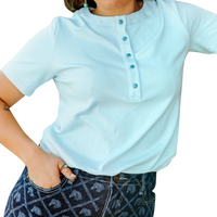 Women's Turquoise Snap Button Up T-Shirt