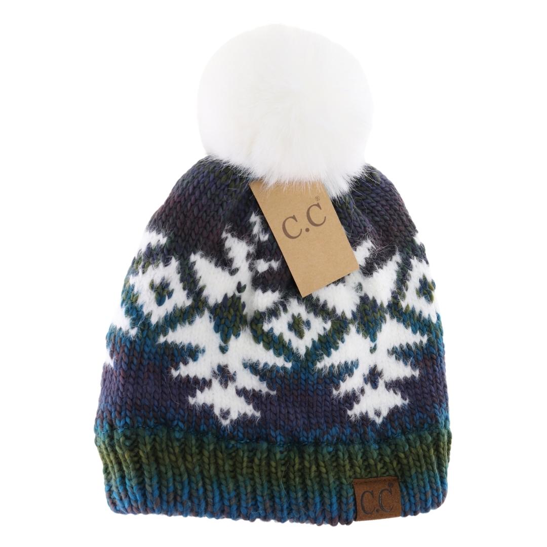 Ombre Aztec Faux Fur Pom Beanie