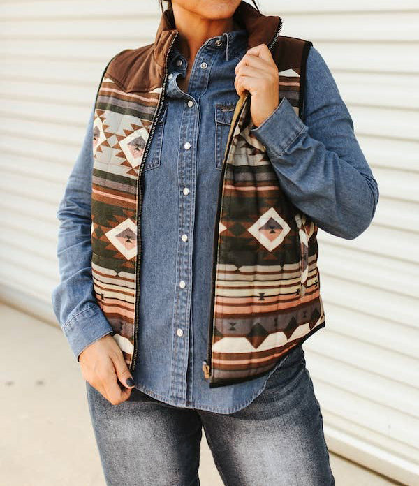 Women's Multi Aztec Quilted Reversible Yoke Vest