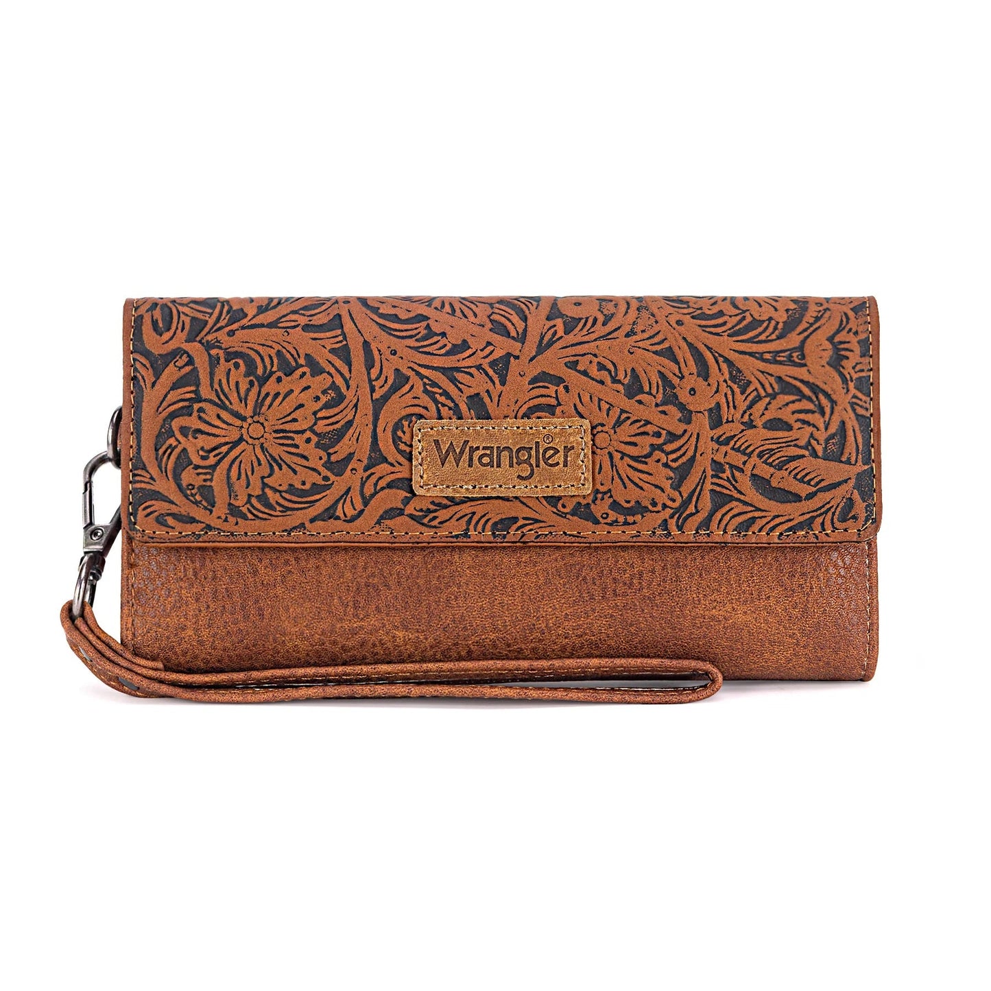 Western Floral Tooled Tri-Fold Wallet Wristlet
