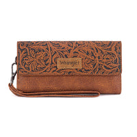 Western Floral Tooled Tri-Fold Wallet Wristlet