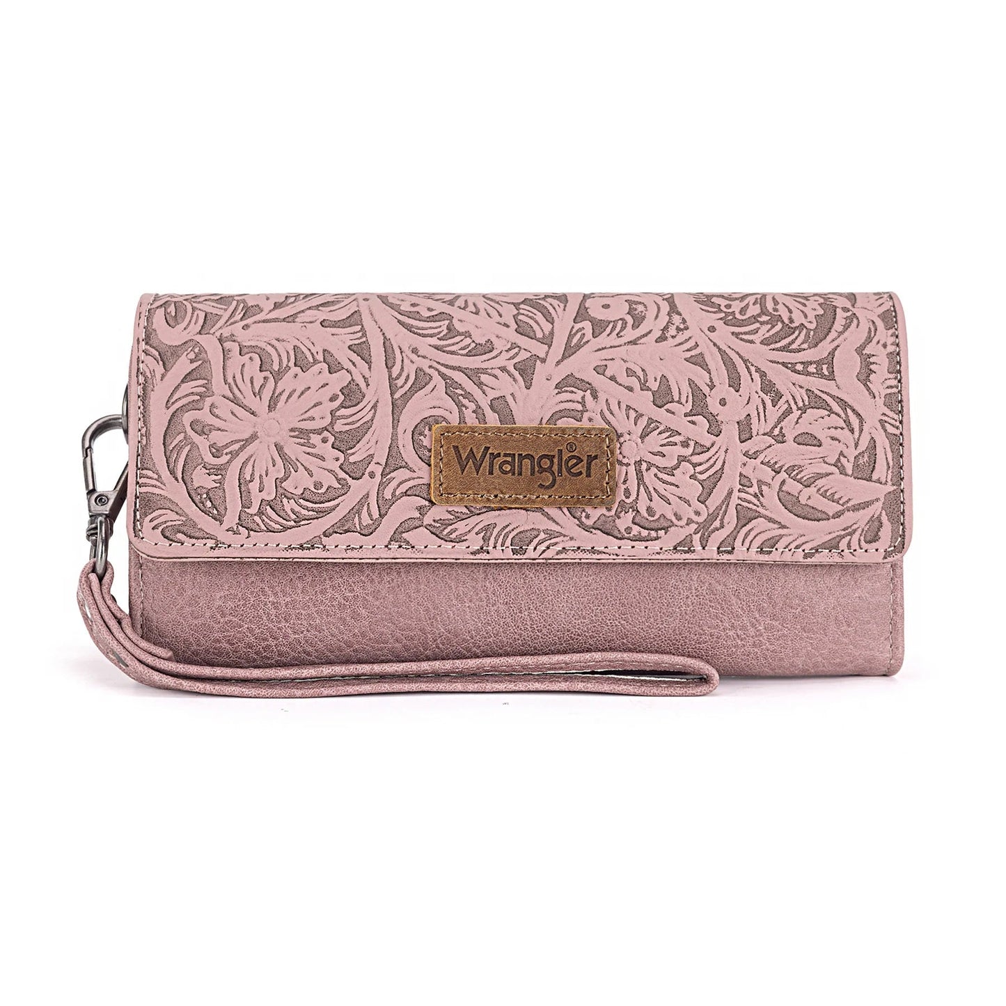 Western Floral Tooled Tri-Fold Wallet Wristlet