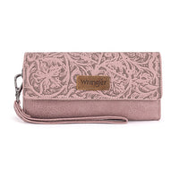 Western Floral Tooled Tri-Fold Wallet Wristlet