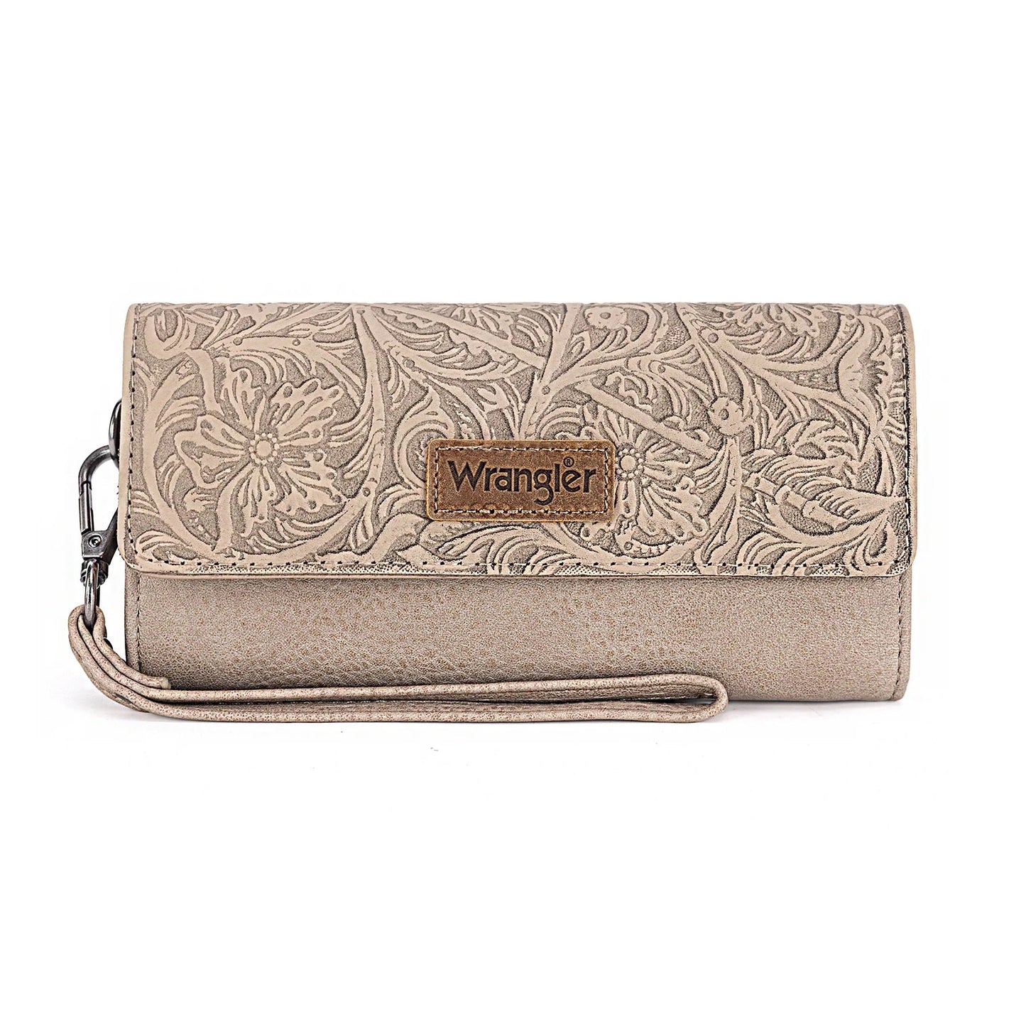 Western Floral Tooled Tri-Fold Wallet Wristlet