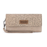 Western Floral Tooled Tri-Fold Wallet Wristlet