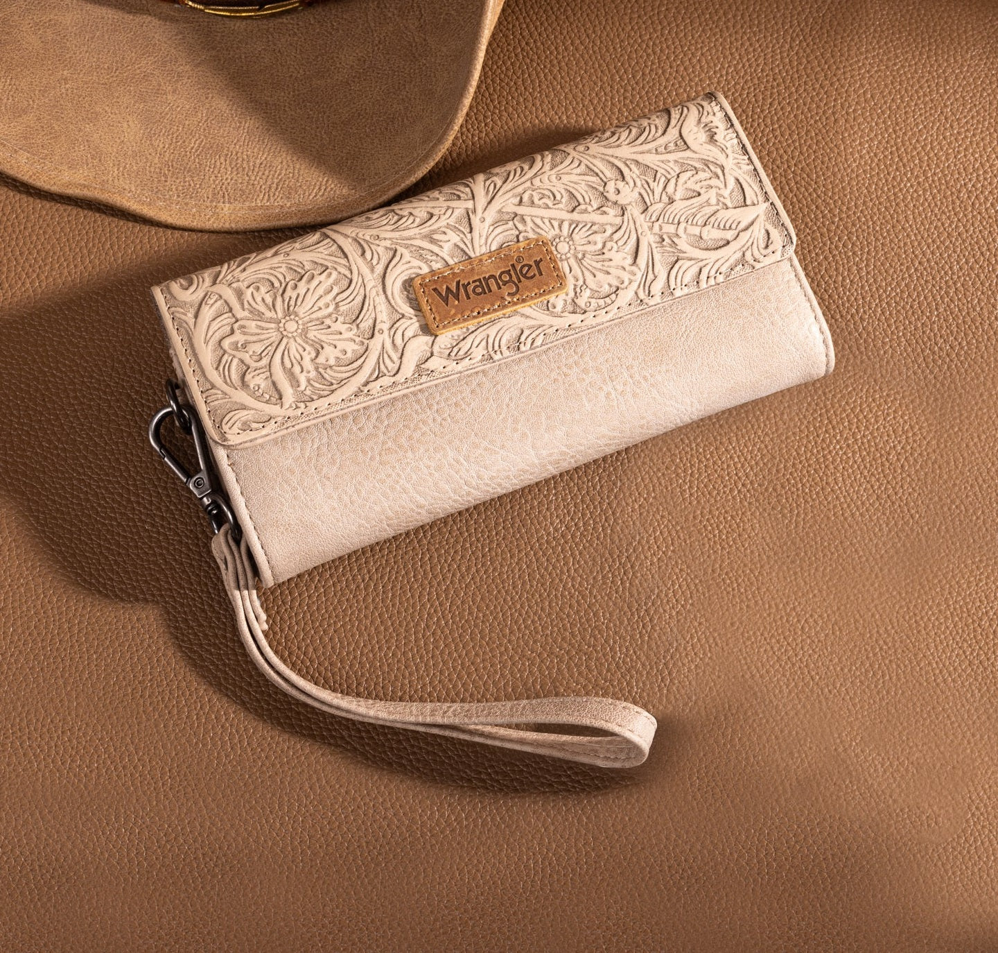 Western Floral Tooled Tri-Fold Wallet Wristlet