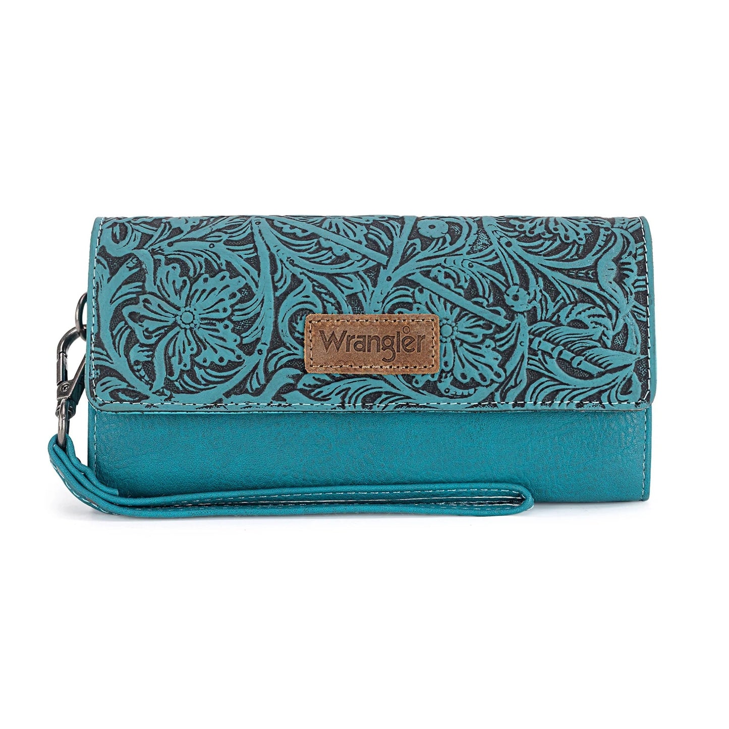 Western Floral Tooled Tri-Fold Wallet Wristlet