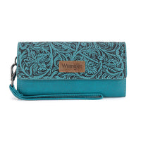 Western Floral Tooled Tri-Fold Wallet Wristlet