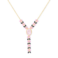 Natural Oval Stone Y-Shape Pendant Necklace 14K Gold