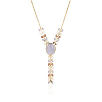 Natural Oval Stone Y-Shape Pendant Necklace 14K Gold