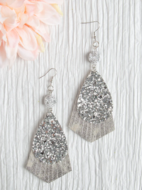 Party Cowgirl Fringe Teardrop Glitter Earrings