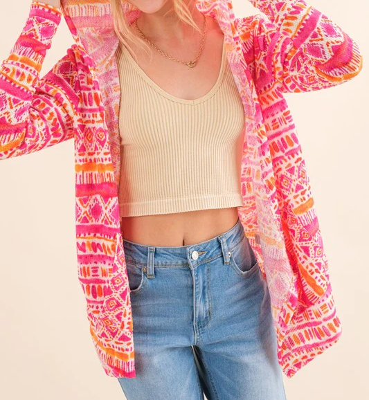 Women's Printed Thermal Hooded Cardigan