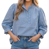 Women's Eyelet Trim Ruffle Neck Blouse