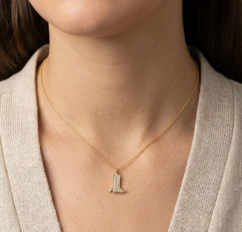 Western Cowboy Boot Pendant Necklace