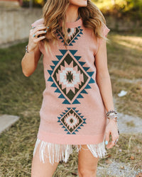 Women's Aztec Knit Sleeveless Sweater Dress