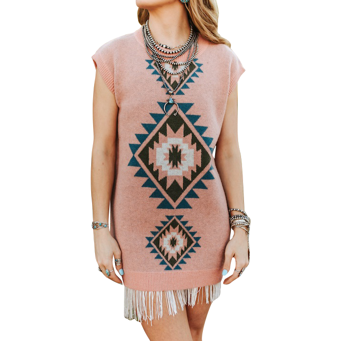 aztec knitted dress Montana Aztec Sweater dress Sterling Kreek