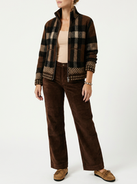 Women's High-Neck Plaid Zip-Up Cardigan Sweatshirt