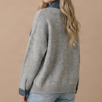 Women's Denim Collar & Cuff Knit Sweater