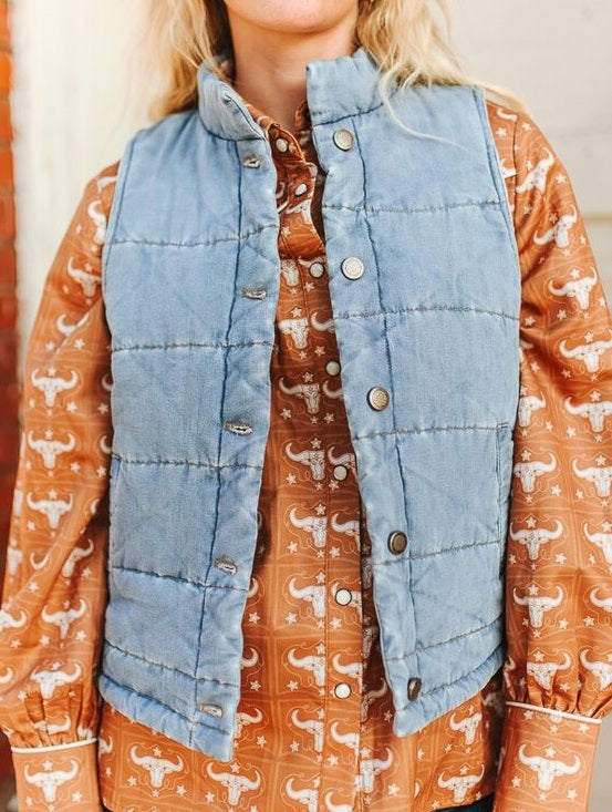 Women's Vintage Acid Wash Puffer Vest