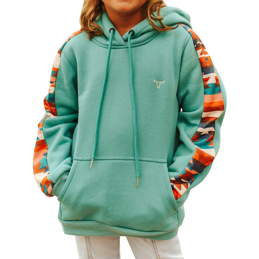 Children's Aztec Printed Side Panel Sleeve Drawstring Hooded Sweater ...