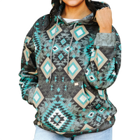 Women's Vintage Aztec Printed Drawstring Hoodie