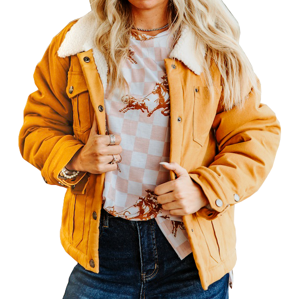 Women's Sherpa Lined Collared Camel Jacket (Size Small ONLY)