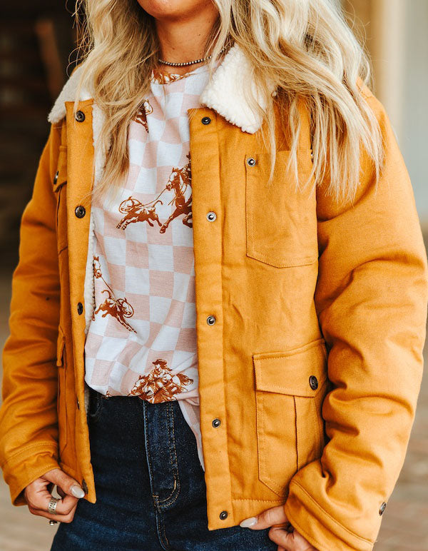 Women's Sherpa Lined Collared Camel Jacket (Size Small ONLY)